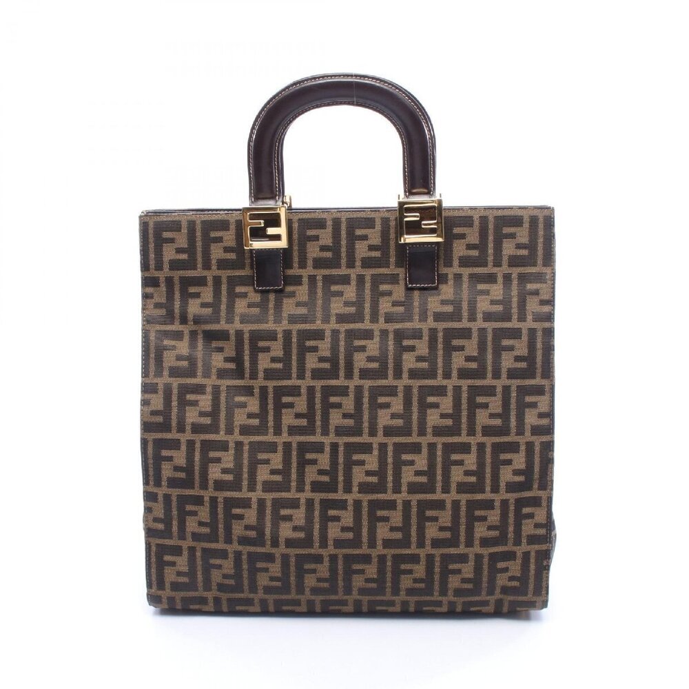 Fendi Zucca Canvas Leather Bag Tote Black